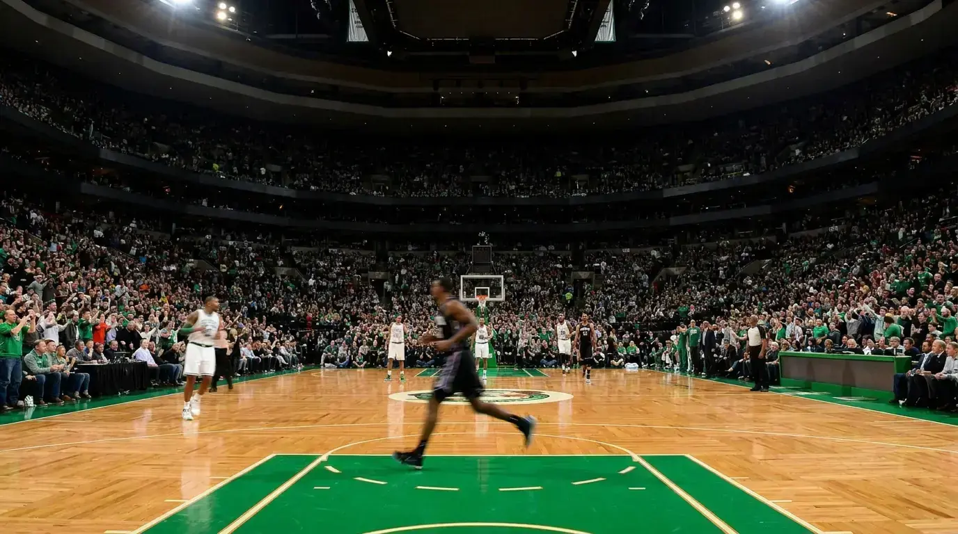 Pavilhão TD Garden de Boston com a bancada cheia durante um jogo dos Boston Celtics